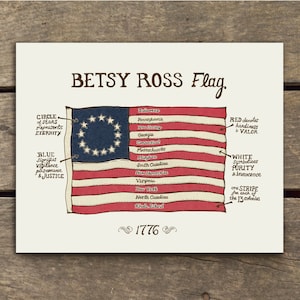 Betsy Ross Flag 1776 - 13 Star American Flag - 11 x 14 inch Art Print
