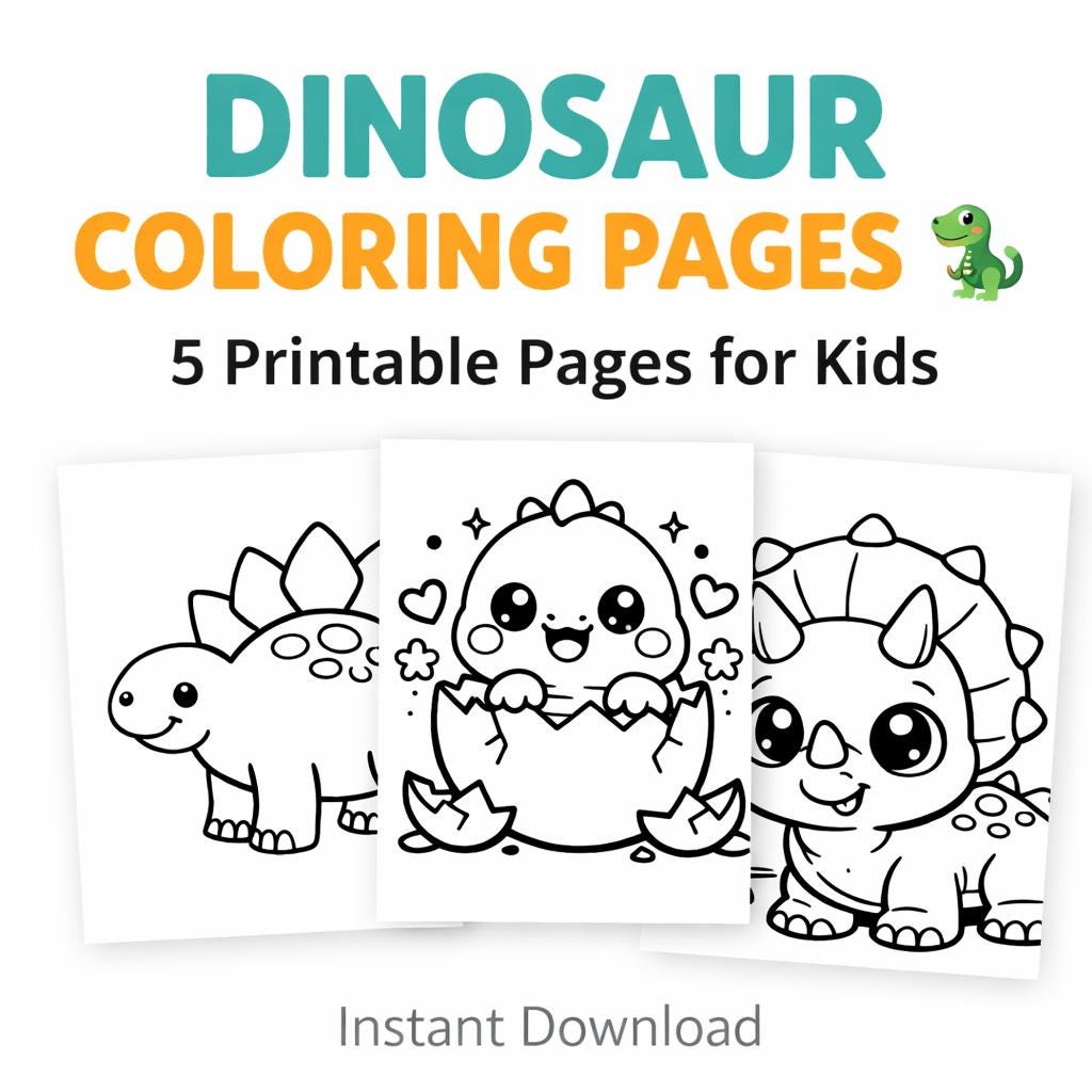Cute Dinosaur Coloring Pages for Kids – 5 Printable Dino Coloring ...