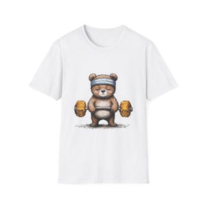 Camiseta de gimnasio con oso: divertida camiseta de entrenamiento, ropa de fitness, regalo para amantes del gimnasio, diseño de oso de dibujos animados, camiseta unisex suave.