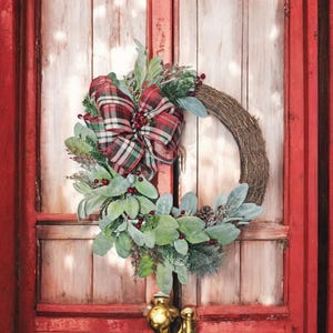 Ear lamb winter wreath, christmas wreath, front door wreath, Farmhouse wreath, winter wreath