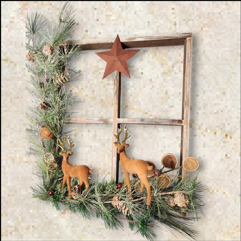 Rustic Christmas Window Pane Decor: Farmhouse Style (17x18