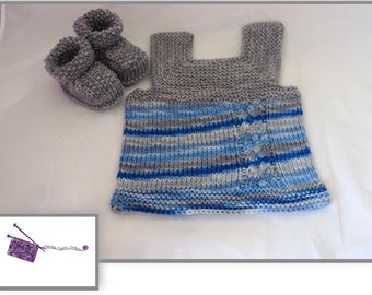 Handknitted Baby Vest Milo Handknitted Vest Knitted Baby Wool Booties Grey Blue Set