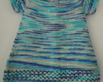 Lace Girls Dress Knitted Shortsleeves Handknit Pullover Green Blue