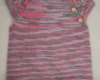 Lace Girls Jumper Knitted Overtee Shortsleeves Handknit Pullover Purple Pink Sparkles