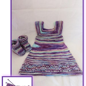 Newborn Dress Booties Handknit Wool Woollen Handknitted Baby Purple Green Set