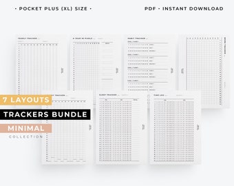 Pocket PLUS size Trackers bundle, Pocket xl Work tracker, Pocket sleep tracker printable, Pocket plus planner printable