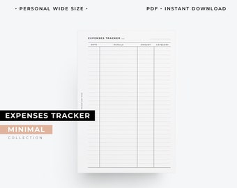 Personal wide size expenses tracker, money tracker, spending tracker, pw finances tracker printable planner
