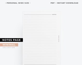 Personal Wide Notes planner page, Lines notes insert