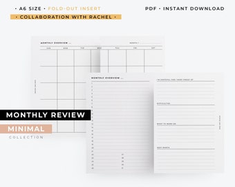 A6, Fold-out Monthly Review planner printable | Collaboration with Rachel