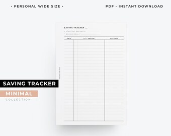 Saving tracker personal wide size planner printable, pw money tracker, savings log personal wide