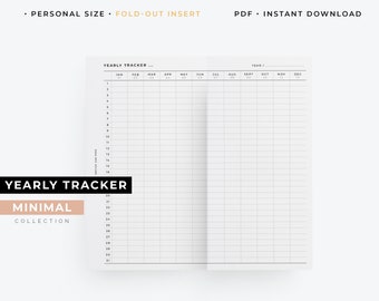 Fold-out yearly tracker printable personal size | minimal collection