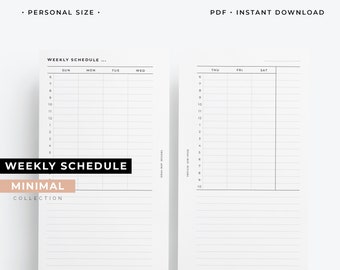 Personal size weekly schedule, week on two pages, weekly agenda, undated planner | minimal collection