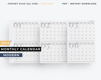 2024 Foldout monthly calendar pocket plus size, Pocket xl monthly planner, 2024 monthly calendar