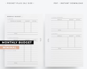 Pocket Plus Monthly Budget Printable: Minimal Finance Planner (Digital Download)