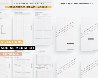 Personal Wide Social media planner, social media template, PW Content planner, Social media tracker, PW planner inserts