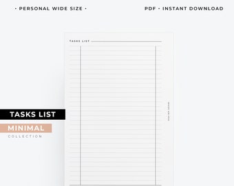 Personal Wide Tasks list printable planner, to do list insert