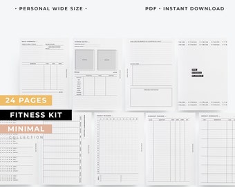 Personal Wide Fitness planner printable, health planner, diet planner, workout tracker insert