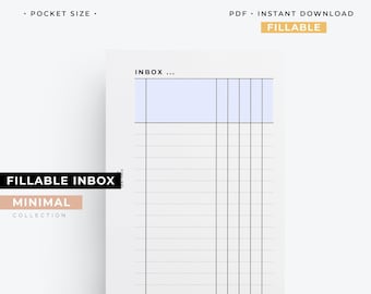 Pocket size, Fillable Inbox insert printable planner, categorized lists for pocket size planner, pocket size GTD insert