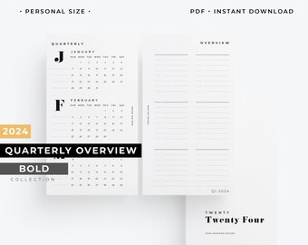 Personal size, 2024 Quarterly overview, 2024 yearly future log, 2024 monthly calendar insert