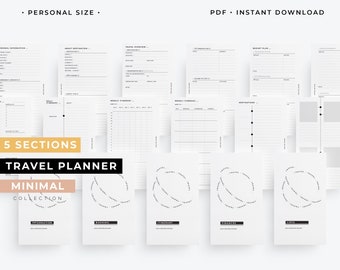 Personal size Travel planner , vacation planner, travel organizer, trip itinerary plan, personal size inserts