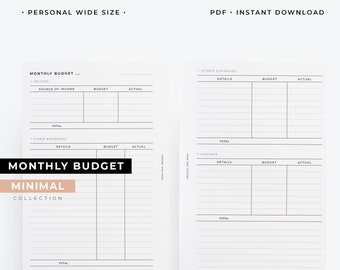 Personal wide Monthly Budget printable, pw finances planner, expenses tracker, money tracker