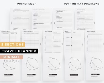 Pocket size Travel planner , vacation plan inserts, travel organizer, trip itinerary plan, Pocket planner inserts