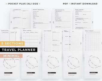 Pocket Plus (XL) size Travel planner , vacation plan inserts, travel organizer, trip itinerary plan, Pocket plus planner inserts