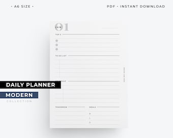 A6 daily planner insert, daily agenda printable planner, Undate daily planner