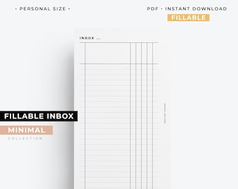 Personal size Fillable inbox insert, categorized lists printable planner