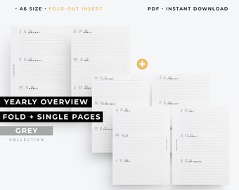 A6, Undated yearly overview printable, A6 folded yearly overview, A6 Year at a glance