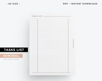 A6 Tasks list insert, to do list printable planner