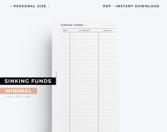 Personal size Sinking funds printable, saving tracker printable planner