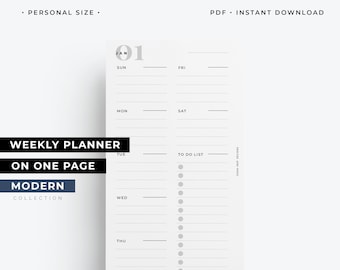 Personal size weekly planner, week on one page, weekly to do list