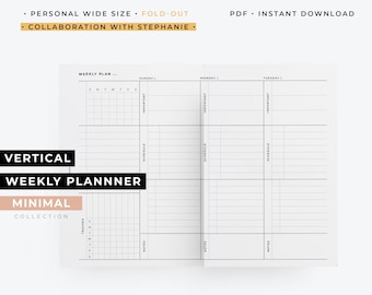 Personal Wide, Fold-out Vertical Weekly planner printable | Collaboration with Stephanie