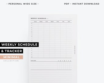 Personal Wide weekly schedule with daily tracker planner printable, minimal layout WO1P, weekly planner 2022