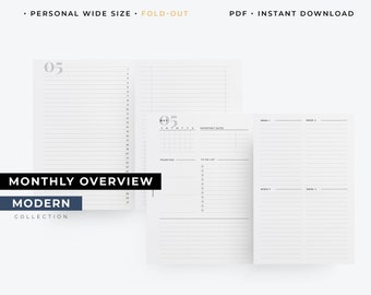 Personal wide Fold-out monthly dashboard, monthly planner printable for personal wide rings