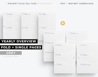 Pocket PLUS, Undated yearly overview printable, Pocket plus folded yearly insert, Year at a glance printable