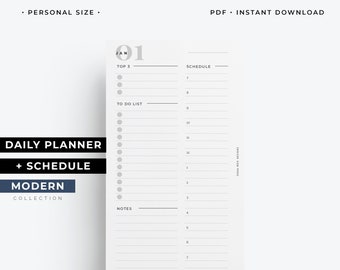 Personal size daily agenda, daily planner refill, daily to do list, daily schedule planner