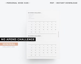 Personal wide size, No spend challenge, pw 30 days challenge, No spend tracker, PW rings financial planner printable