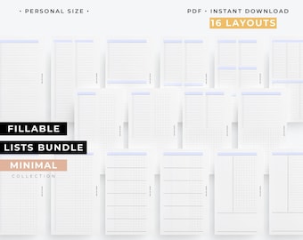 Personal size Fillable lists bundle, Editable to do list, 16 different Layout