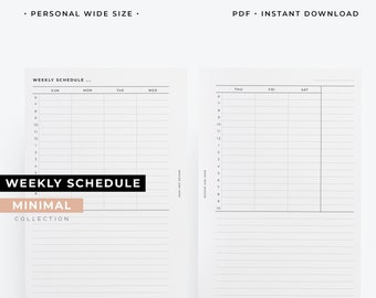 Personal Wide weekly hourly schedule, Time blocking template, minimal layout