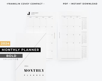 FCC, 2024 Dated Monthly planner , 2024 FCC Monthly calendar printable, Franklin covey compact month on two pages