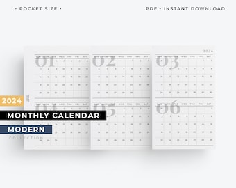 Pocket size 2024 foldout yearly calendar, 2024 year at a glance, 2024 foldout monthly calendar