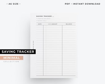 A6 Saving tracker planner printable, A6 money tracker, A6 savings log printable planner