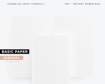 May include: Three printable sheets of paper with different grid patterns: lined, grid, and dotted. The text "BASIC PAPER MINIMAL COLLECTION" is at the bottom of the image.