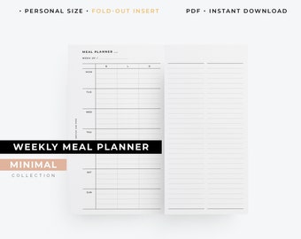 Fold-out weekly meal planner, Personal size foldout insert | minimal collection