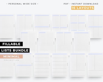 Personal Wide size Fillable lists bundle, Editable to do list, 16 different Layout, daily to do list, customized shopping list