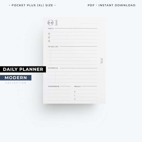 Pocket Plus Daily planner printable, Daily agenda for Pocket XL planners