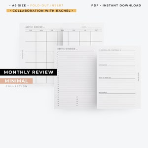 A6, Fold-out Monthly Review planner printable | Collaboration with Rachel