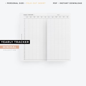 Fold-out yearly tracker printable personal size | minimal collection